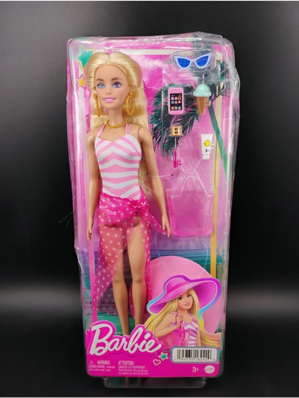 Barbie Beach Doll With Accessories Pink Swimsuit Sunglasses Set